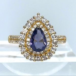 Royal halo teardrop ring statement ring pear shaped crystal ring Jewelry